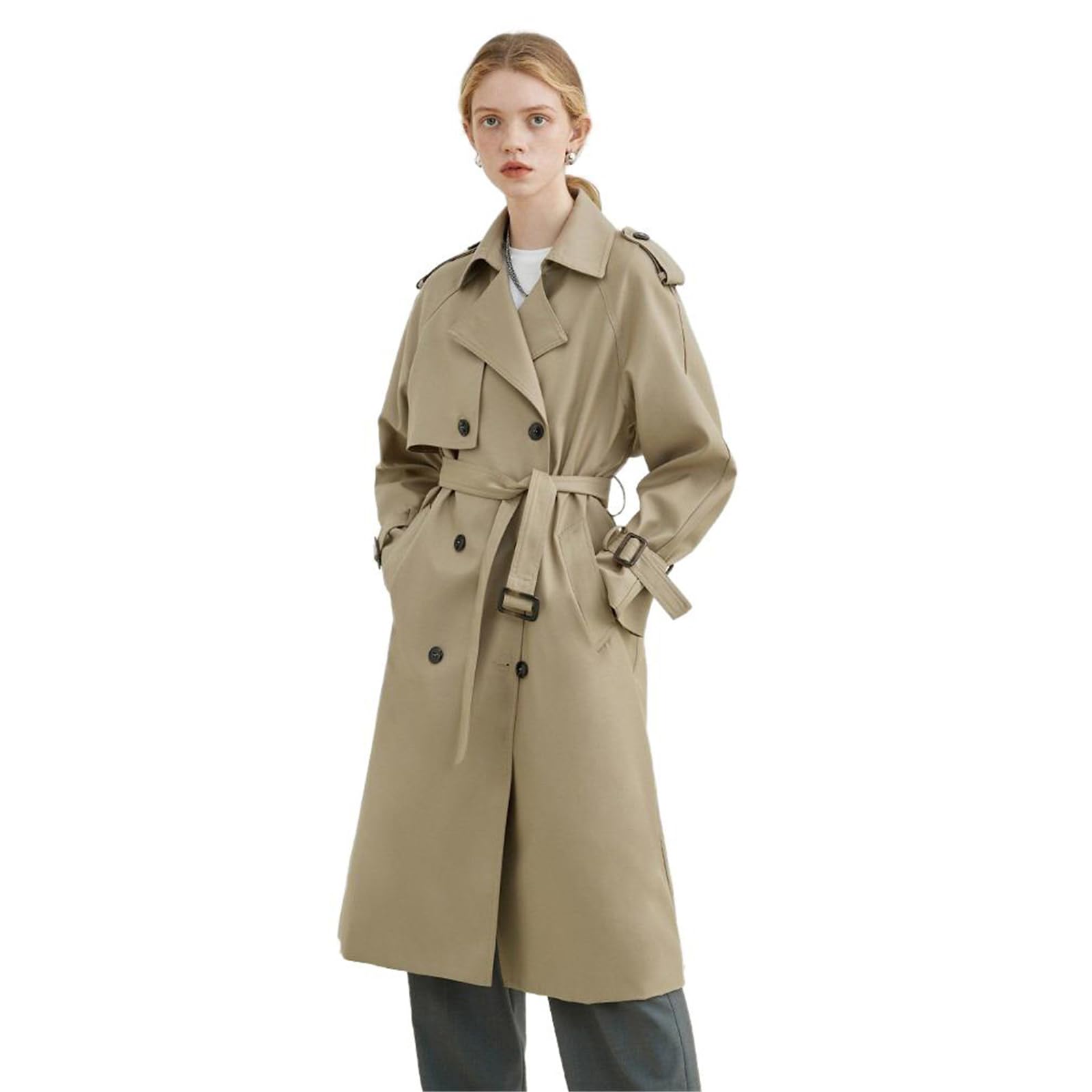 Loose Korean Style Retro Mid-Length Trench Coat for Women Spring Autumn Overcoat