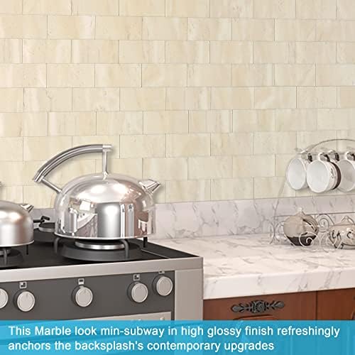 BeNice Self Adhesive Wall Tiles Covers Faux Marble Tiles Kitchen,Stick on Tiles for Bathroom Tiles Subway Tiles Splashback Waterproof(10tiles,Beige)