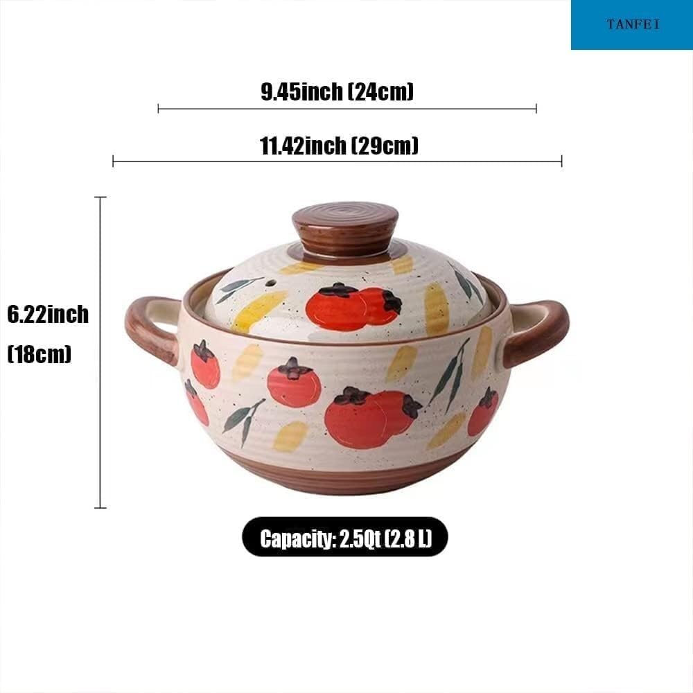 Soup Bowl,Ceramic Soup Serving Pot,Chinese Ceramic Casserole Dish, Clay Pot, Earthen Pot Cookware with Lid, Stockpot for Stew, Soup, Steam, Oven Safe-Heat(Red,4.5L)