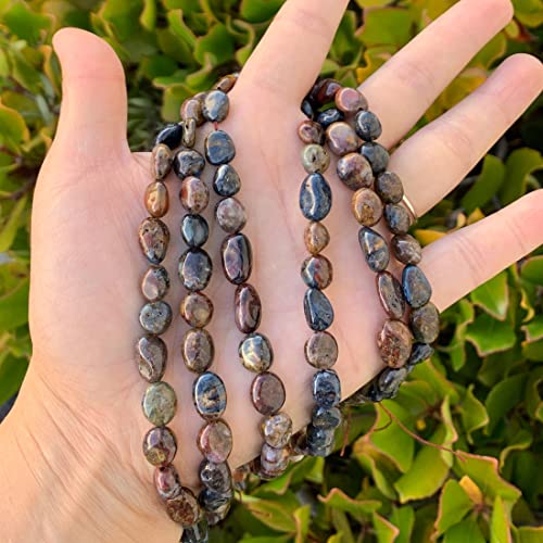 3 Strands Adabele Natural Pietersite Hawks Eye Tigers Eye Gemstone Beads 8mm to 10mm Free Form Oval Tumbled Pebble Gem Stone Spacer (45 Inch) for Jewelry Making GZ12-83