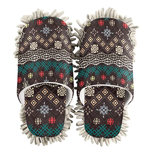 Flildon Microfiber Cleaning Slippers Mexican Aztec Washable Mop Shoes Slipper For Men/Women House Floor Dust Cleaner, Size L #TOP7