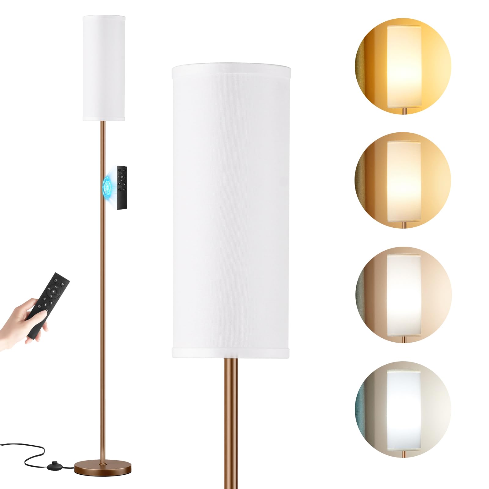 Aooshine Floor Lamps for Living Room 64" Modern Floor Lamp with White Shade and Brown Pole(9W Bulb Included)