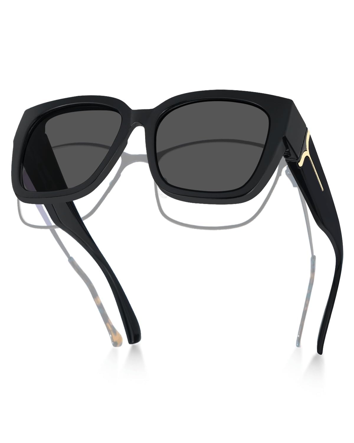 Polarized Fit Over Glasses Sunglasses for Women UV Protection, Trendy Square Wrap Around Shades for Driving Riding