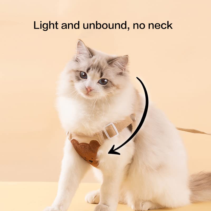 Bnibol Cat Harness and Leash Escape Proof, Adjustable,Comfortable and Breathable Bear Kittens Vest,Suitable for Cats and Small Dogs Outdoor Indoor(Brown) (S(<8Lbs))