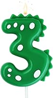 Vista 9 de Vela de cumpleaños verde 0, velas de dinosaurio de 2.76 pulgadas con número de fiesta temática para pastel