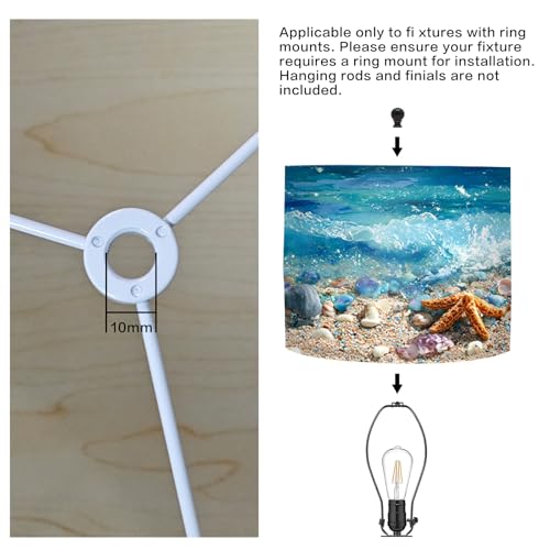 Image of Nuxovilar Lamp Shades Set of 2, 13 inch Top x 13 inch Bottom x 10 inch High (Spider) | Large lamp shades coastal shell wave design beach house bathroom patio covers light (Wave)