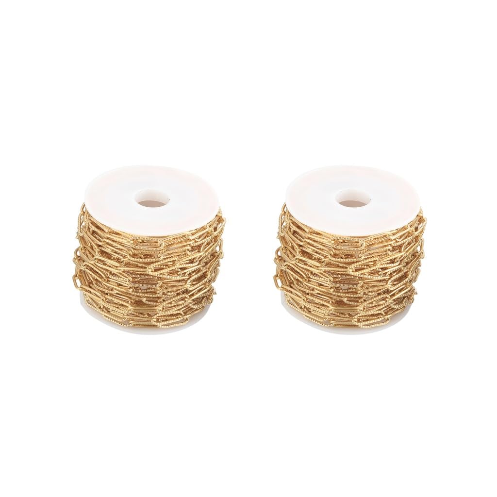 2 Set Paperclip Link Chain Link Chain Bulk for Handmaded Jewelry Supplies DIY Gold, 12x4x1mm