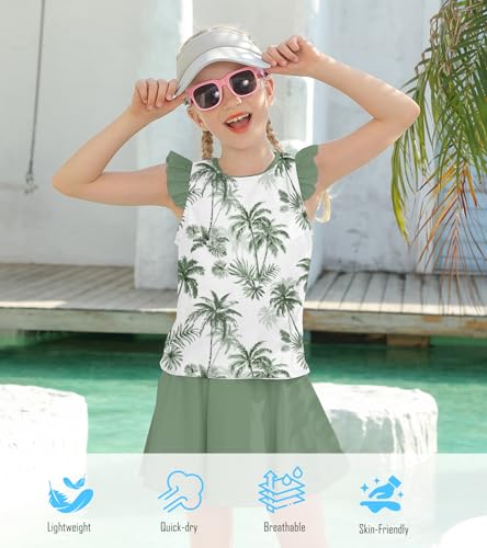 Image of Girls Swimsuit 2 Piece Ruffle Bathing Suit UPF 50+ Tankini Swimsuit Skirt with Lining Size 3-10