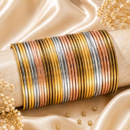 Image of I Jewels Traditional Lightweight Classic Slim Stacked Bangles Set for Women