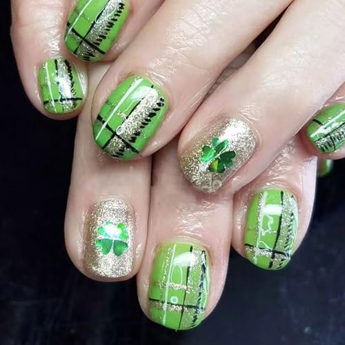 24xシャムロックスフルカバースティックネイルフェスティバル偽ネイルキラキラキラキラプレス