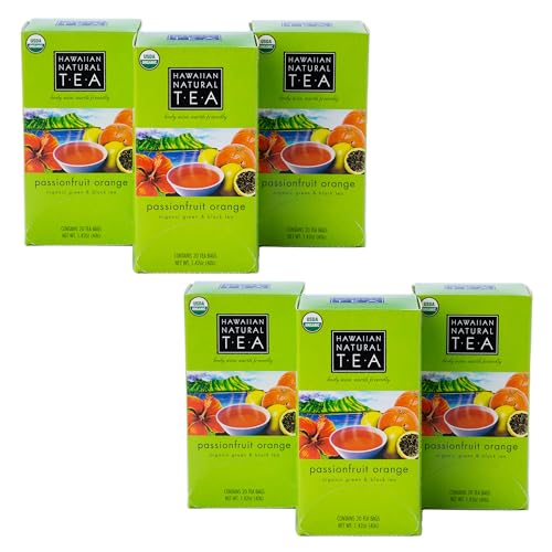 Image of Hawaiian Natural Tea Passion Fruit Orange Flavored Organic Tea - Tropical Fruit Green Tea Blend with Black Tea - Perfect Daily Cup & Gift for Tea Lovers - 120 Tea Bags