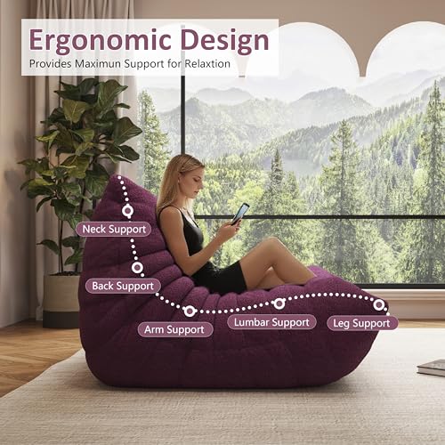 Image of Giant Bean Bag Chair for Adult, Cozy Boneless Fireside Accent Loveseat Chair,Memory Foam Floor Sofa, Comfy Lounge Couch for Bedroom Small Living Room Apartment Daily Relax(Purple,Loveseat)