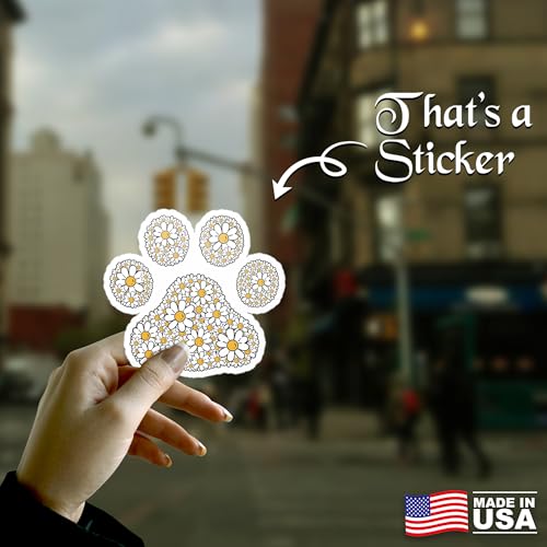 Image of Sunflower Paw Print Sticker 5 Inch Dog Lover Floral Paw Vinyl Decal Waterproof Pet Lover Sticker for Car Bumper Laptop Water Bottle Window