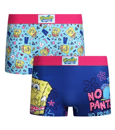 COCO BRANDS Womens Boyshorts Underwear - 2 Pack SpongeBob SquarePants Strawberry Shortcake Powerpuff Girls Boxers for Women, Size Large, Blue/Purple Spongebob