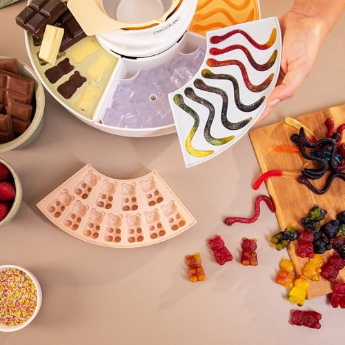 Cecotec Süßigkeitenmaschine - Schokoladenfondue - Gummy Maker Fun&Sugar Gummy. 2-in-1, 40 W, 4 Silikonformen, 4 abnehmbare Tabletts, kompaktes Design, leicht zu reinigen