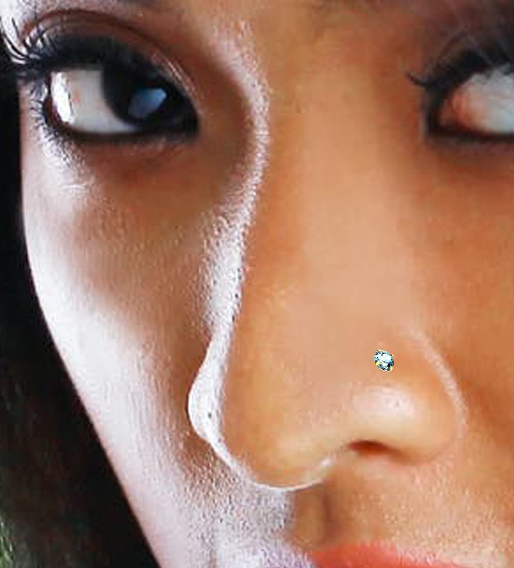 Monster Piercing - 14K Gold Echtgold | Nasenpiercing Nasenstecker Stud | Türkis Kristallstein | Stabstärke: 22G (0,6 mm) | Stablänge: 6mm | Steingröße: 1,5mm bis 2,5mm | Hypoallergen