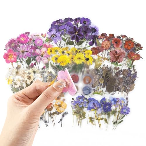 RISYPISY 320PCS Pre-Cut Floral Stickers Set Small Flower Decal Journal