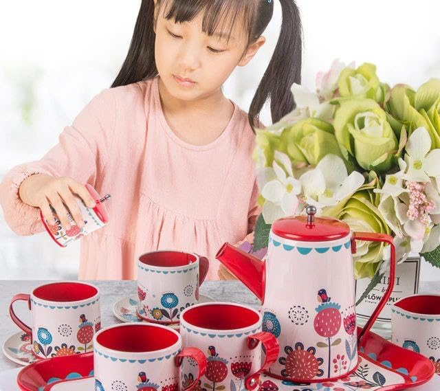 Samtop Children?s Tea Party Set for Girls, Afternoon Tea Playset with Metal Teapot, Cups, Dishes, and Carrying Case, Perfect Princess Gift Toys to Play 3