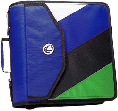 Case-It The King - Carpeta con cremallera y cremallera de tamaño King con 5 colores y pestañas expandibles, anillo en D, color azul