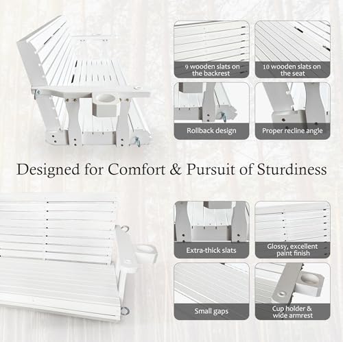 Image of Fortune Candy Wooden Porch Swing 3-Seater, Pure White, 5 FT Extra Large