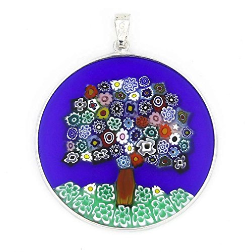 Glass Of Venice Murano Glass Millefiori Pendant Tree of Life in Silver Frame 1-1/2