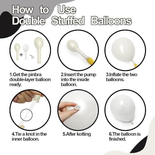 Image of Black White Balloon Arch, Double Stuffed Pearl White Black Bow Balloon Garland Cream Ivory Sand Latex Balloons for Birthday Wedding Bridal Shower Engagement New Year Party Decorations