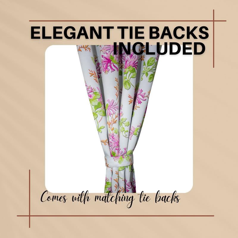 Image of Blackout Door Curtains 7 Feet Long Set of 1 with Tie Back, Parda 7 feet Long, Printed Curtain for Living Room, Bedroom, 80-85% Blackout, Perfect for Home (7 Feet, Bloom Pink, Green and White)