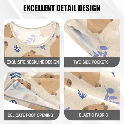 senya Cute Capybara Grass B Summer Pajamas Set Short Cotton Sleepwear 2 Piece4