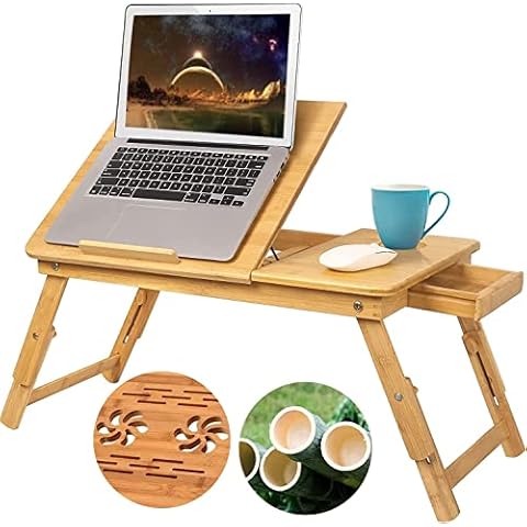 COOCHEER Mesa de Bambú Plegable con Cajón Cover