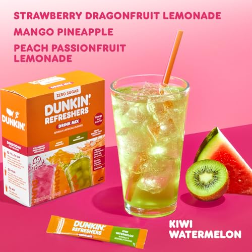 Dunkin’ Zero Sugar Refreshers Singles To Go! Powdered Drink Mix, 40 Ct Variety Pack, Energy from Green Tea, Aspartame-Free, Just Add Water - image 2