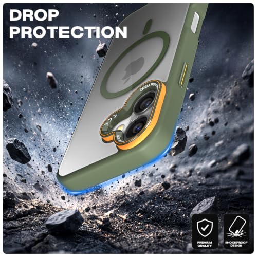 Image of Pikkme Back Cover for iPhone 16 Plus | Shockproof | Mag-Safe Compatible | Hard Transparent Back | Premium Raised Camera Protection | Bumper Case (Green Mag-Safe)