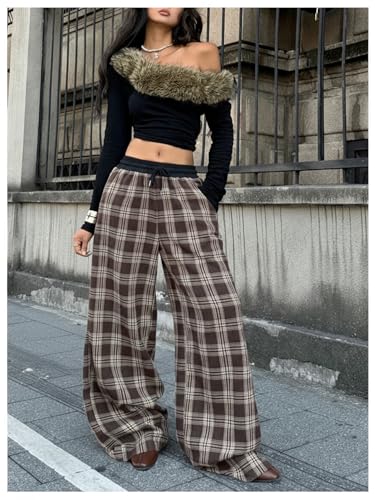 Image of SOLY HUX Women's Plaid Checkered Pants Flannel Pajama Pants with Pockets
