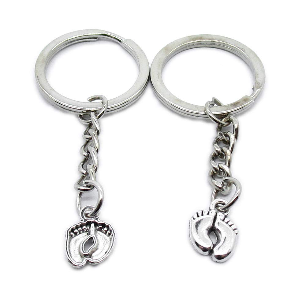 5 PCS Antique Silver Keyrings Keychains Key Ring Chains Tags Clasps AA462 Feet Foot Footprints