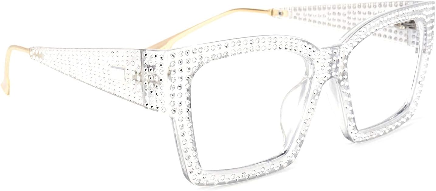 Voogueme Vooglam Square Rhinestone Blue Light Blocking Glasses for Women Men Oversize Fashion Diamond Eyewear