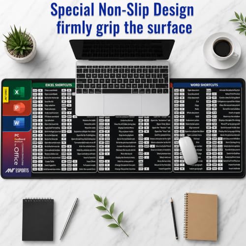 Image of Ant Esports Microsoft Office Shortcuts Mouse Pad 300 x 800 mm Extended Desk Pad for Excel Word PowerPoint Office Desk Mat Non-Slip Rubber Base Stitched Edges