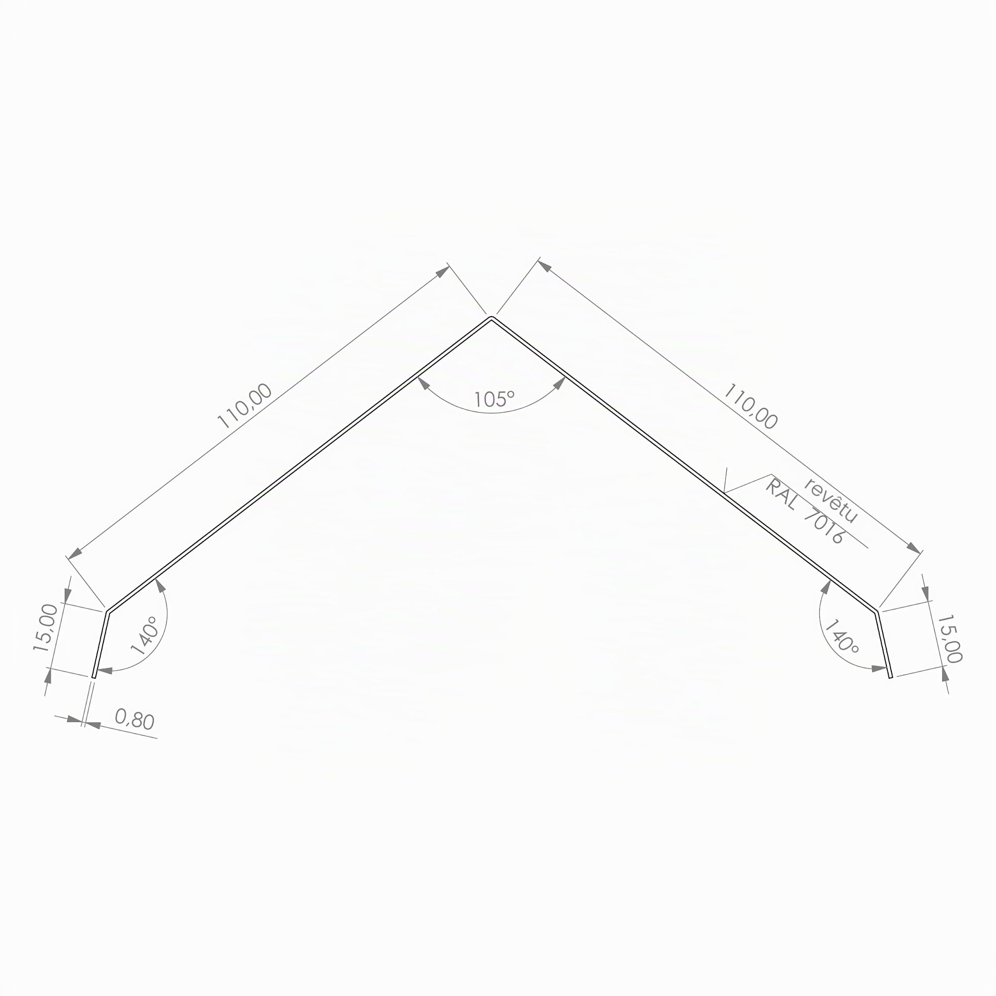Bâche de faîtage en aluminium anthracite 200 cm | Abri de jardin Tôle d'angle 2 m