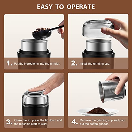 VCKHRRY Elektrische Kaffeemühle 400W Kaffeemühle 100g Herausnehmbare und Abwaschbare Behälter 4 Klingen aus Rostfreiem… – Bild 7