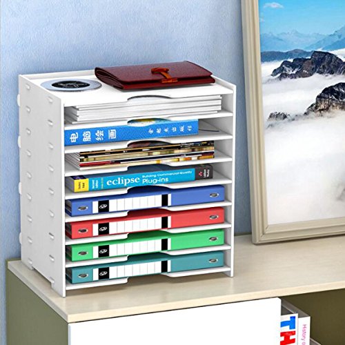 Riipoo Wood Plastic Material File Sorter Organizer Holder, 8 Tiers Desktop File Folder