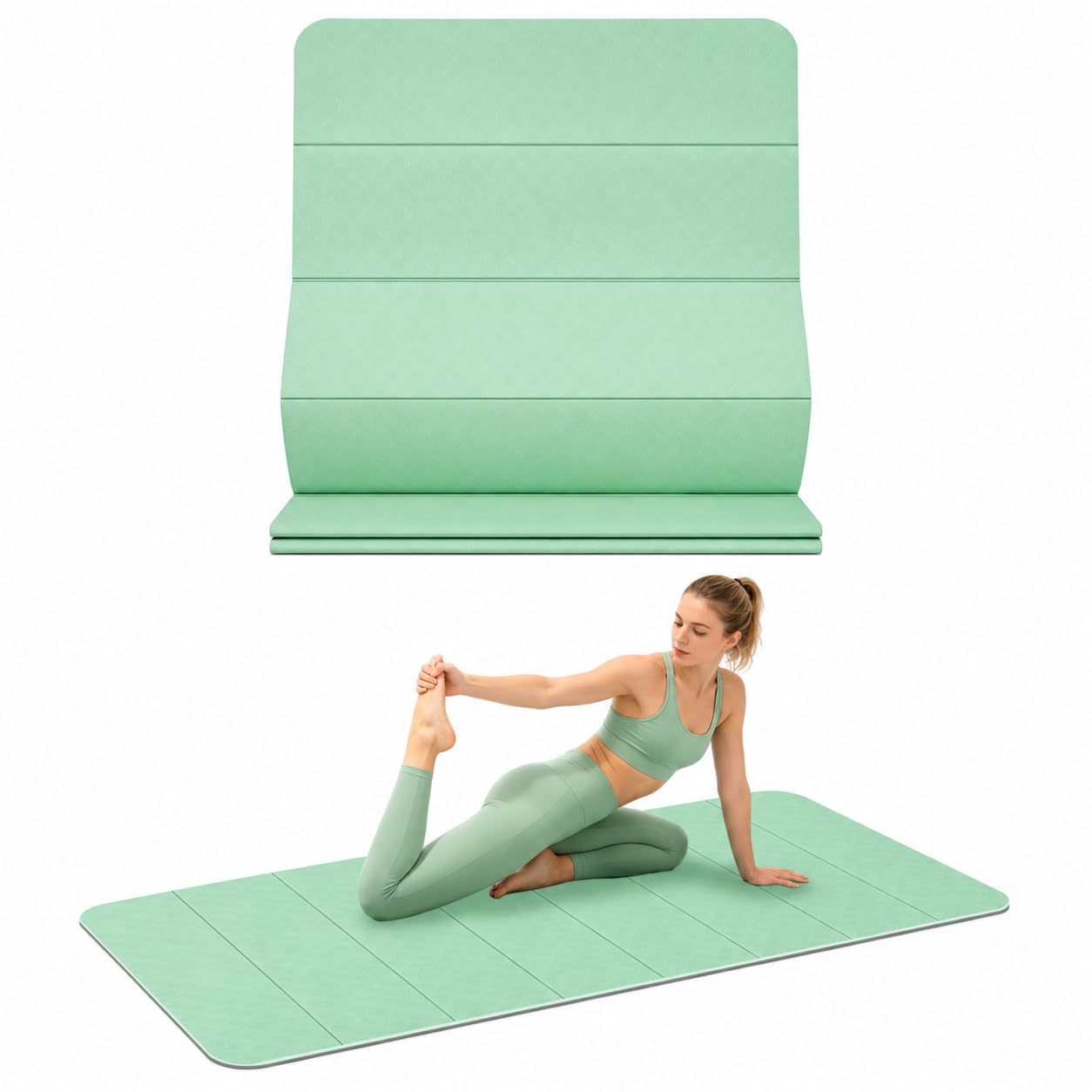 Foldable Yoga Mat 8MM Thick TPE Portable Exercise Mat, 185x80cm, Green