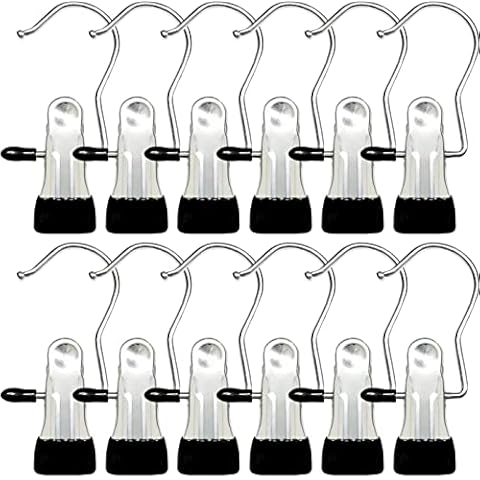 Boot Hangers for Closet, 12 Pack Hanging Clips Hook Clothes Pins for Laundry, Hanger Clips Towel Clips Boot Organizer for Home and Travel, Clothespins Clip Hangers for Pants Hats Socks Gloves Cover