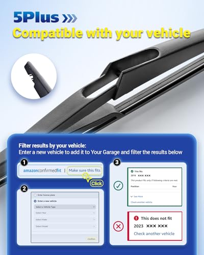 Image of 5 PLUS 12 inch Rear Wiper Blade Replacement for Nissan 2025-2008 Rogue / 2024-2018 Kicks / 2017-2011 Juke / 2020-2013 Pathfinder BACK Windshield Wiper Blade,OEM Quality Original Equipment Replacement