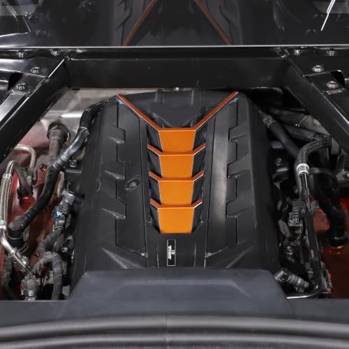 Image of CHEAYAR Engine Shroud Cover Panel Trims Compatible with Chevrolet Corvette C8 2020-2023, Aluminum Alloy Engine Bay Panel Cover, C8 Accessories (Orange)