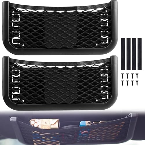Tyafzzn 2 pezzi di rete portaoggetti, 12,2 x 25,9 cm, con elastico e viti, rete per bagagli, rete autoadesiva, rete per cellulari, patente di guida, piccole parti