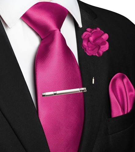 Image of JEMYGINS Formal Necktie Solid Color Tie and Pocket Square with Tie Clip Lapel Pin Sets for Men 4PCS