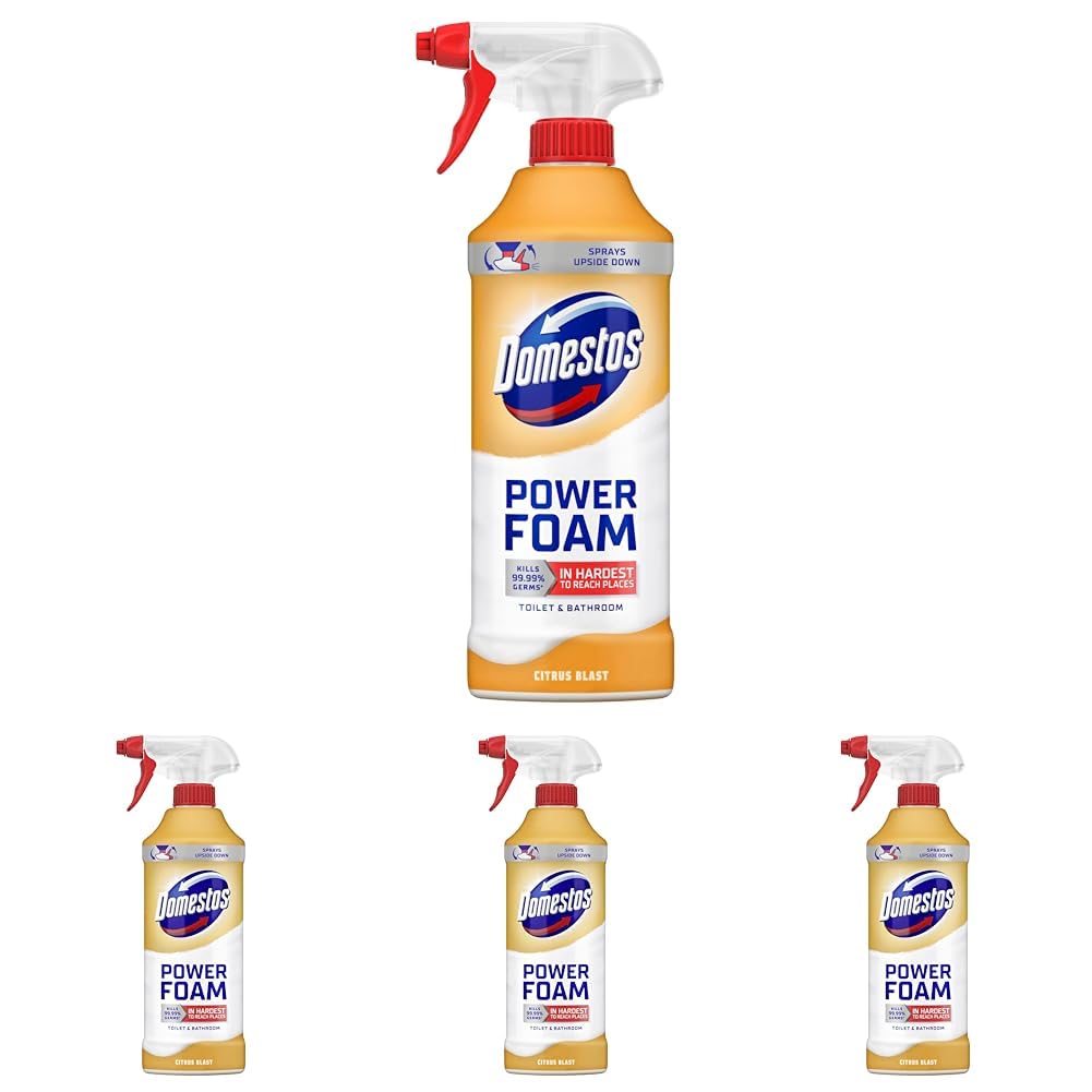 Domestos Power Foam Citrus Blast Toilet & Bathroom Cleaner Spray sprays upside down & eliminates 99.99% of germs* for cleaning inside the toilet & around the bathroom 450 ml — view 7
