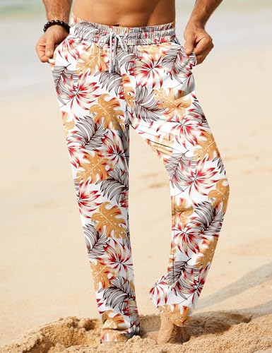Image of iWoo Linen Pants Men Casual 2025 Summer Beach Elastic Drawstring Waist Yoga Pants Travel Baggy Work Pant Pajama