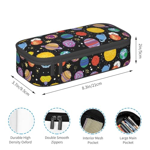 Image of Cartoon Space Planet Pencil Case Organizer Big Capacity Pencil Pouch Stationery With Zipper School Supplies Pencil Bag For Girls Boys Office
