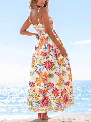 Image of CUPSHE Women's Floral Maxi Dress Spaghetti Strap Summer Boho Beach Dress Smocked Sundress Casual Vacation Flowy Long Dress