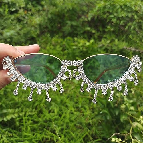 helena Half Frame Cat eye Tassel Diamond sunglasses Cute for Women Bling Fun Rhinestone Crystal Party Eyewear3