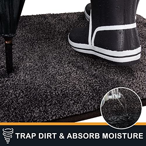 PURRUGS Dirt Trapping Door Mat 31.5" x 47", Non-Slip Machine Washable Entry Rug, Shoe Scraper, Dog Doormat, Super Absorbent Welcome Mat for Front & Back Door, Muddy Shoes & Paws, Charcoal